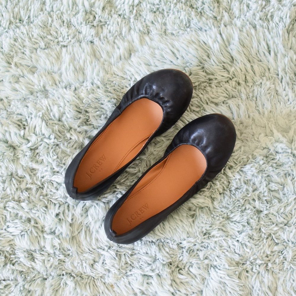J. Crew Factory Black Leather Anya Ballet Flats